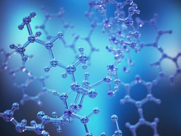 Research vial and pipette with molecular structures in a laboratory